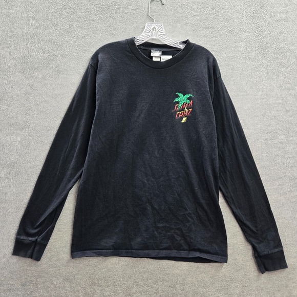 Santa Cruz Men Shirt M Black Logo Earth Volcano Island Graphic Skater Surf Tee - Picture 1 of 10